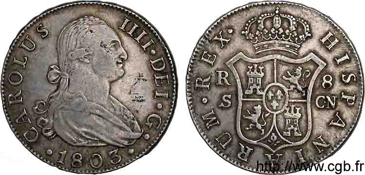 SPAIN - KINGDOM OF SPAIN - CHARLES IV 8 Reales 1803 Séville XF 