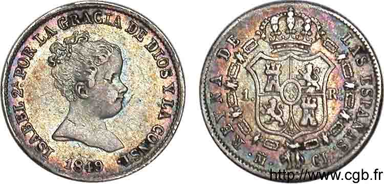 SPAIN - KINGDOM OF SPAIN - ISABELLA II 1 réal 5e type 1849 Madrid XF 