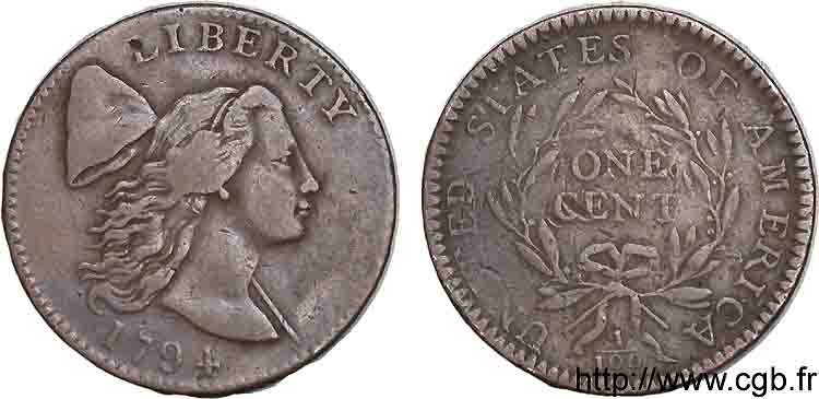 UNITED STATES OF AMERICA Large cent “Tête de 1794” 1794 Philadelphie VF 