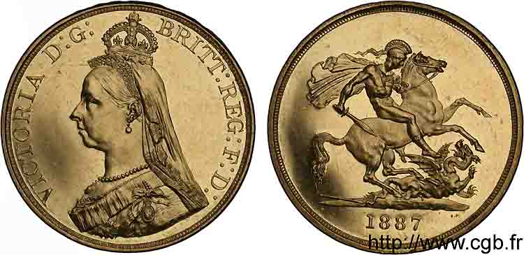 GROßBRITANNIEN - VICTORIA Cinq livres (Five pounds)  Jubilee head  1887 Londres fST 