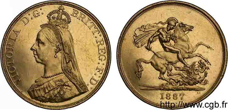 GROßBRITANNIEN - VICTORIA Cinq livres (Five pounds)  Jubilee head  1887 Londres fST 