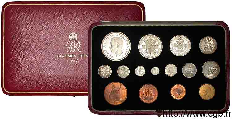 GRANDE-BRETAGNE - GEORGES VI Coffret 1937 ou “Proof set”, 15 monnaies 1937 Londres FDC 