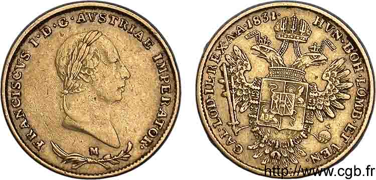KINGDOM OF LOMBARDY-VENETIA - FRANCIS I Demi sovrano 1831 Milan VF 