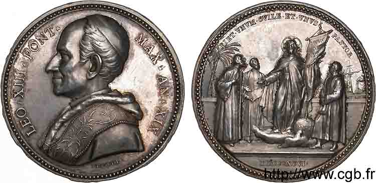 ITALIE - ÉTATS DE L ÉGLISE - LÉON XIII (Vincenzo Gioacchino Pecci) Médaille Ar 43, médaille annuelle MDCCCXCVI (1896), AN XIX Rome MS 