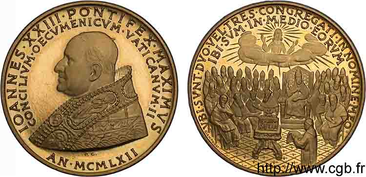 ITALY - PAPAL STATES - JOHN XXIII (Angelo Giuseppe Roncalli) Médaille Or 32, médaille annuelle MCMLXII (1962) Rome MS 