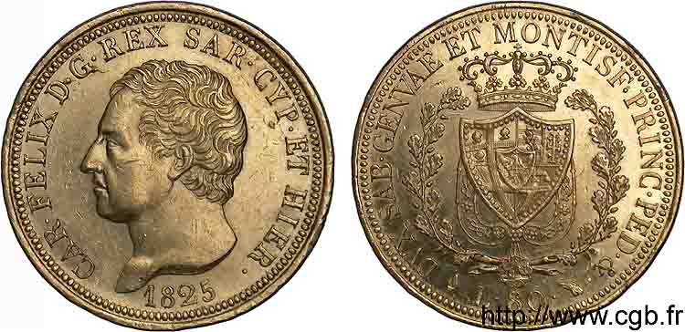 ITALY - KINGDOM OF SARDINIA - CHARLES-FELIX 80 lires or 1825 Turin XF 