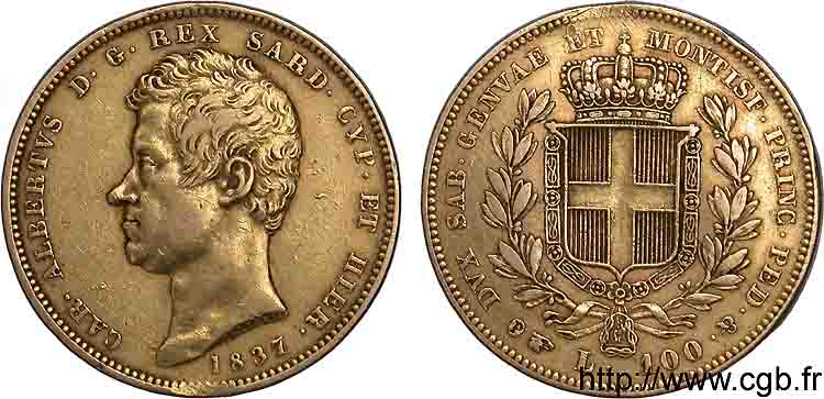 ITALIE - ROYAUME DE SARDAIGNE - CHARLES-ALBERT 100 lires or 1837 Turin TTB 