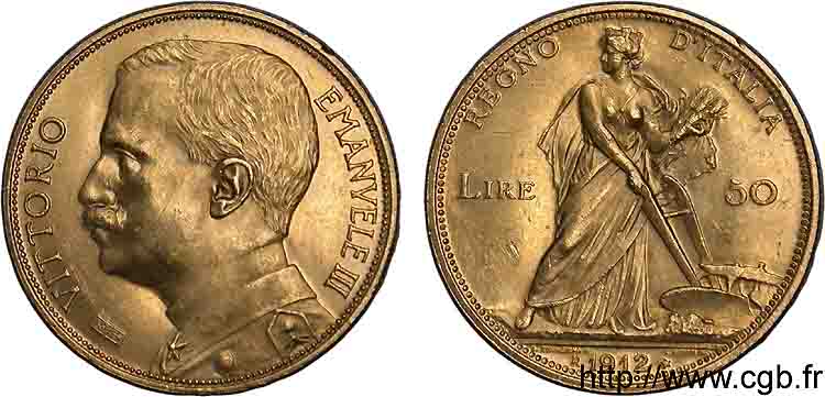 ITALY - KINGDOM OF ITALY - VICTOR-EMMANUEL III 50 lires or 1912 Rome AU 