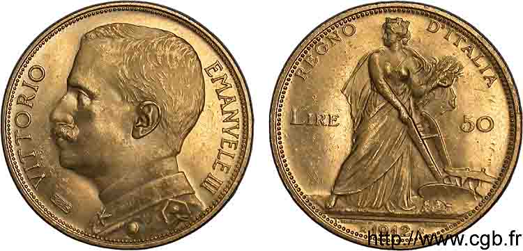 ITALY - KINGDOM OF ITALY - VICTOR-EMMANUEL III 50 lires or 1912 Rome AU 