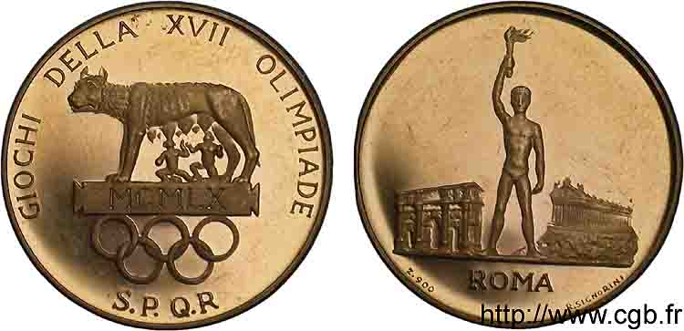 ITALIA - REPUBBLICA ITALIANA Médaille Or 26, Jeux olympiques de Rome 1960  MS 