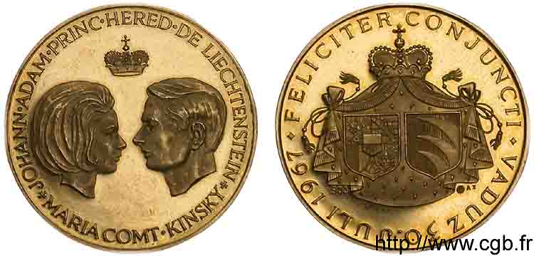 LIECHTENSTEIN - PRINCIPAUTÉ DE LIECHTENSTEIN - FRANÇOIS JOSEPH II Médaille Or 25, mariage du prince héréditaire 1967  MS 