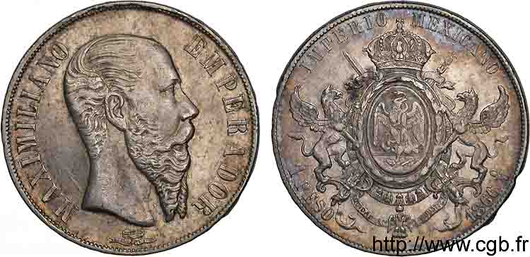 MEXICO - MAXIMILIAN I Peso 1866 Mexico XF 