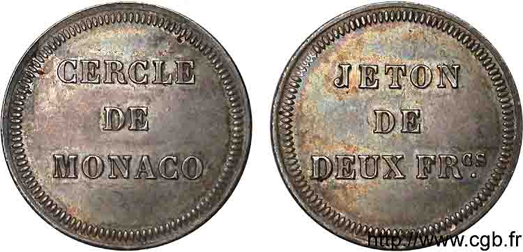 MONACO - PRINCIPAUTÉ DE MONACO - CHARLES III Jeton de 2 Francs (1860-1979) Monaco AU 