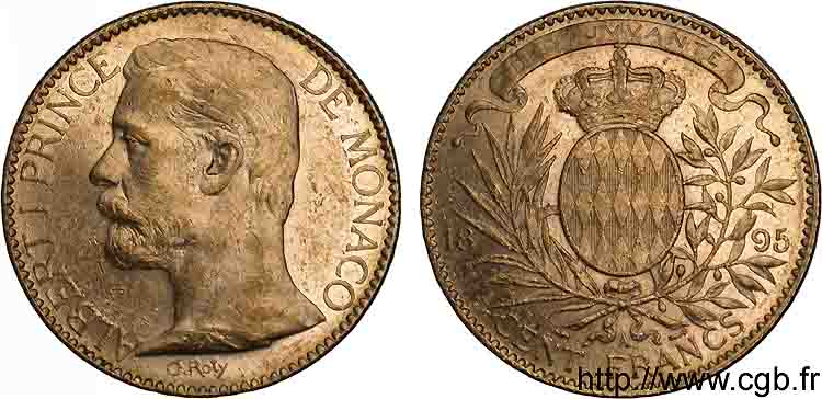 MONACO - PRINCIPALITY OF MONACO - ALBERT I 100 francs or 1895 Paris XF 