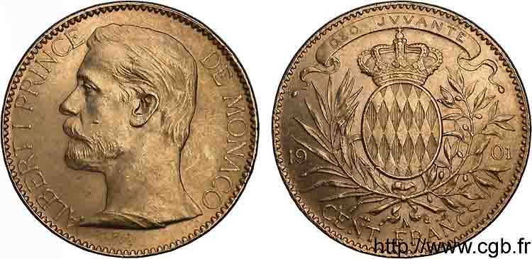 MONACO - PRINCIPALITY OF MONACO - ALBERT I 100 francs or 1901 Paris AU 