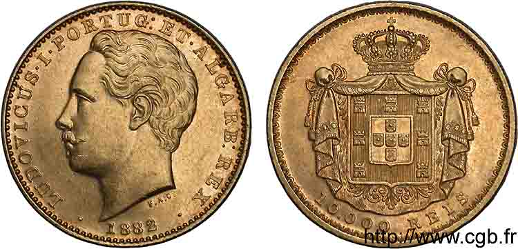 PORTUGAL - KINGDOM OF PORTUGAL - LUIS I 10000 reis ou couronne d or (coroa) 1882 Lisbonne AU 
