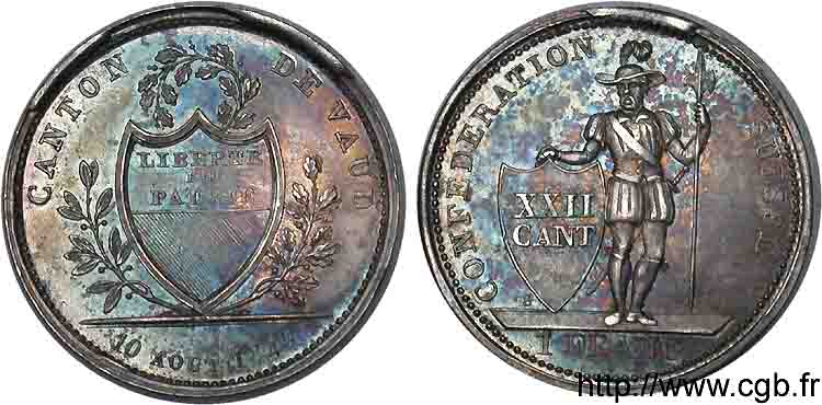 SWITZERLAND - CANTON OF VAUD 1 franc 1845 Lausanne AU 