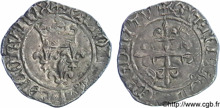 CHARLES, REGENCY - COINAGE WITH THE NAME OF CHARLES VI Gros dit  florette  20/05/1420 Poitiers MBC