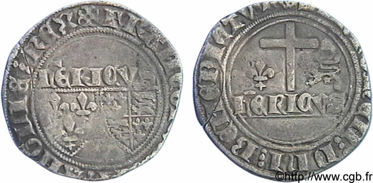 HENRY VI DE LANCASTRE - ROI DE FRANCE (1422-1453) - ROI D ANGLETERRE (1422-1461) et (1470-1471) Blanc aux écus 23/11/1422 Auxerre TB+