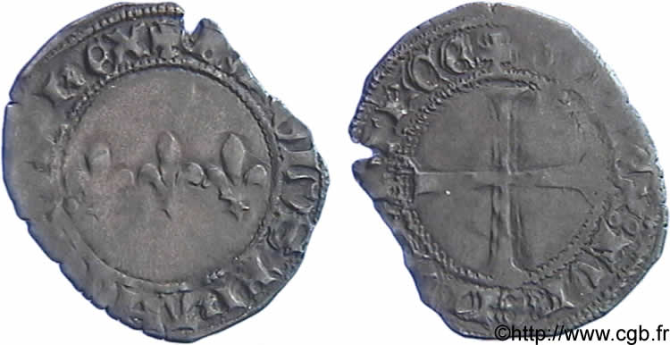 CHARLES VII  THE WELL SERVED  Double tournois n.d. Troyes BC+