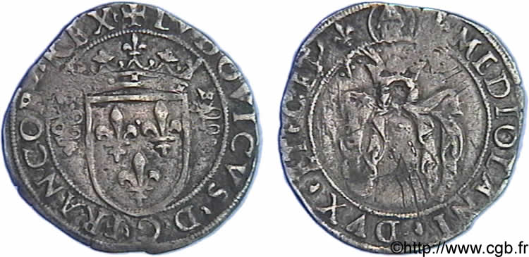 ITALY - DUCHY OF MILAN - LOUIS XII Bissone ou gros royal de 3 sous c. 1500-1512 Milan MBC