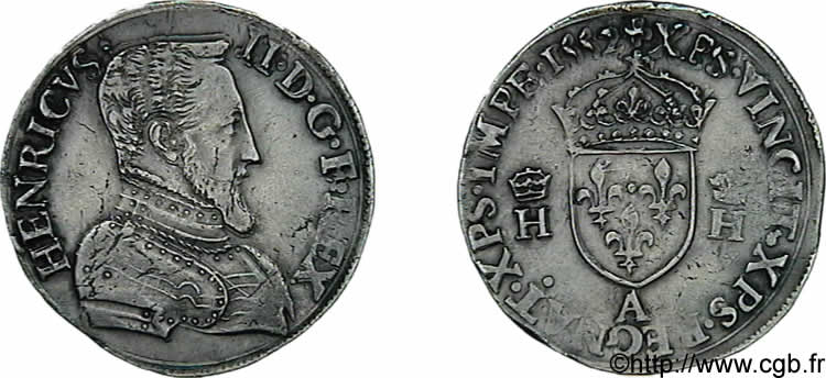 HENRY II Teston à la tête nue, 1er type 1552 Paris AU