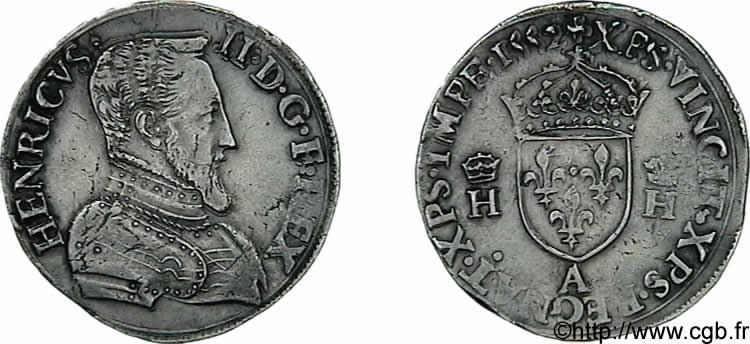 HENRY II Teston à la tête nue, 1er type 1552 Paris q.SPL