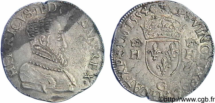 HENRY II Teston à la tête nue, 1er type 1554 Poitiers MBC+