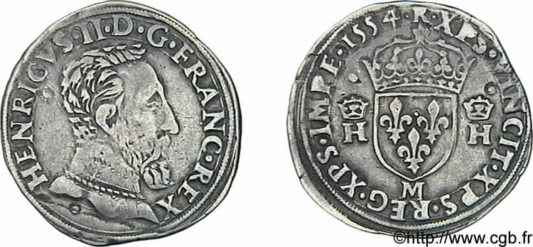 HENRI II Teston à la tête nue, 5e type 1554 Toulouse TTB