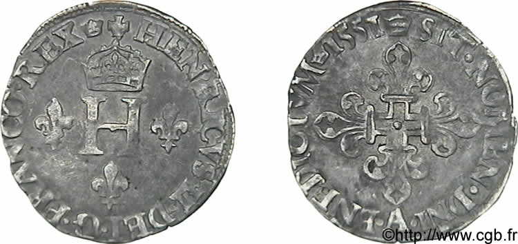 HENRY II Gros de trois blancs ou demi-gros de Nesle 1551 Paris SS