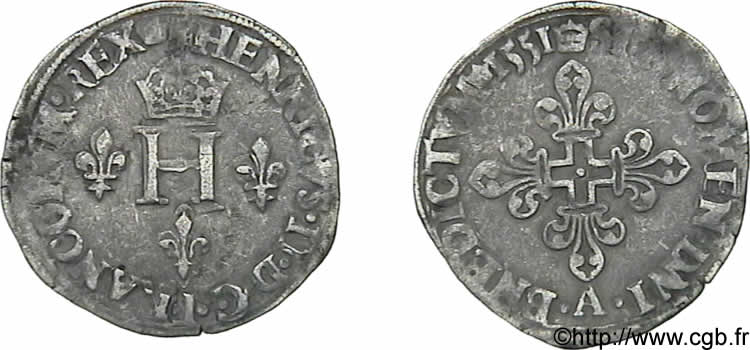 HENRY II Gros de trois blancs ou demi-gros de Nesle 1551 Paris XF