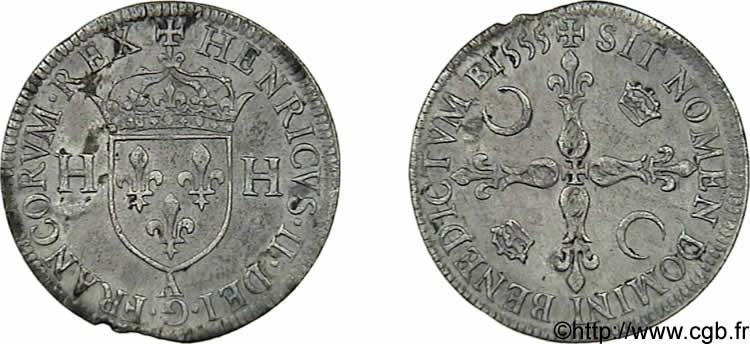 HENRI II Douzain aux deux H 1555 Paris TTB+