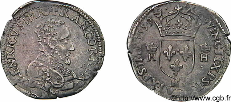 FRANCIS II. COINAGE AT THE NAME OF HENRY II Teston à la tête nue, 3e type 1559 Bordeaux BB