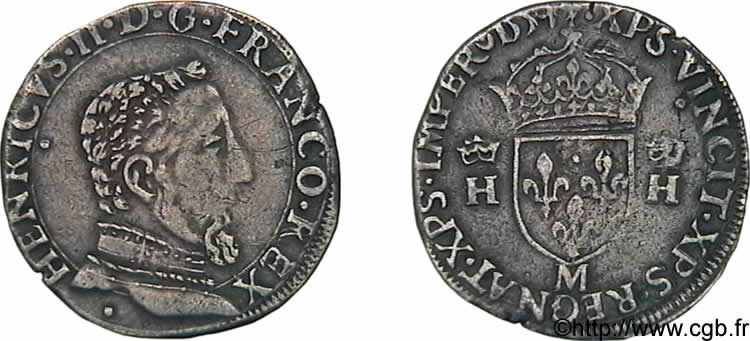 FRANCIS II. COINAGE AT THE NAME OF HENRY II Teston à la tête nue, 5e type 1559 Toulouse MBC