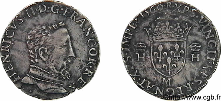 FRANÇOIS II. MONNAYAGE AU NOM D HENRI II Teston à la tête nue, 5e type 1560 Toulouse TTB