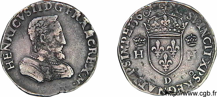 FRANCIS II. COINAGE IN THE NAME OF HENRY II Teston à la tête nue, 1er type 1560 Lyon XF