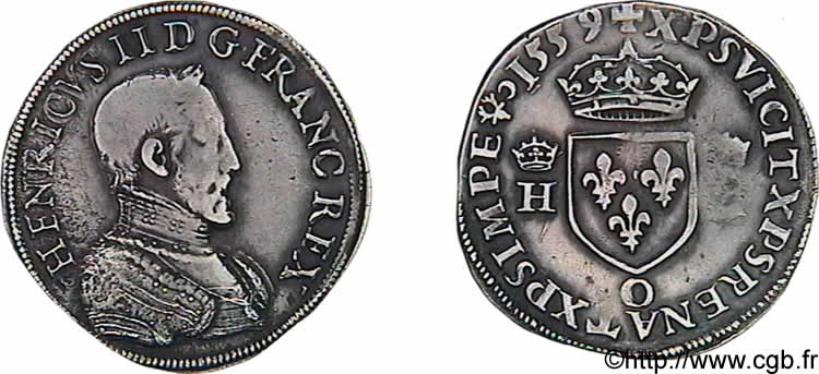 FRANCIS II. COINAGE AT THE NAME OF HENRY II Teston à la tête nue, 1er type 1559 Riom SS