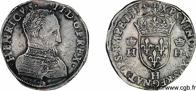 FRANCIS II. COINAGE AT THE NAME OF HENRY II Teston à la tête nue, 1er type 1559 La Rochelle MBC+