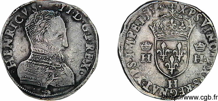 FRANÇOIS II. MONNAYAGE AU NOM D HENRI II Teston à la tête nue, 1er type 1559 La Rochelle TTB+