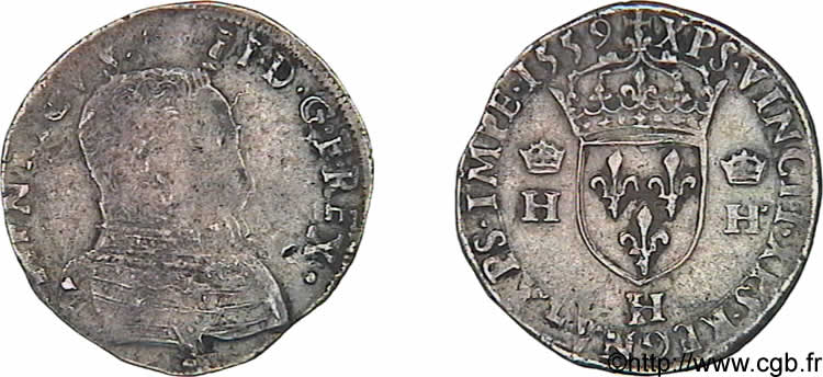 FRANÇOIS II. MONNAYAGE AU NOM D HENRI II Teston à la tête nue, 1er type 1559 La Rochelle TB+/TTB