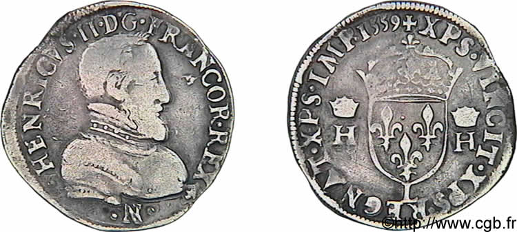FRANCIS II. COINAGE AT THE NAME OF HENRY II Teston à la tête nue, 1er type 1559 Bayonne q.BB