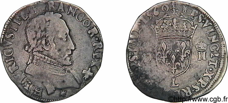 FRANCIS II. COINAGE AT THE NAME OF HENRY II Teston au buste lauré, 2e type 1560 Bayonne q.BB/q.SPL