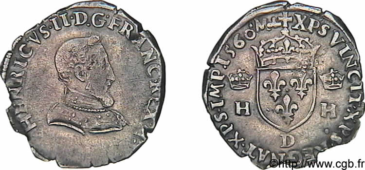 FRANCIS II. COINAGE AT THE NAME OF HENRY II Demi-teston à la tête nue, 1er type 1560 Lyon BB