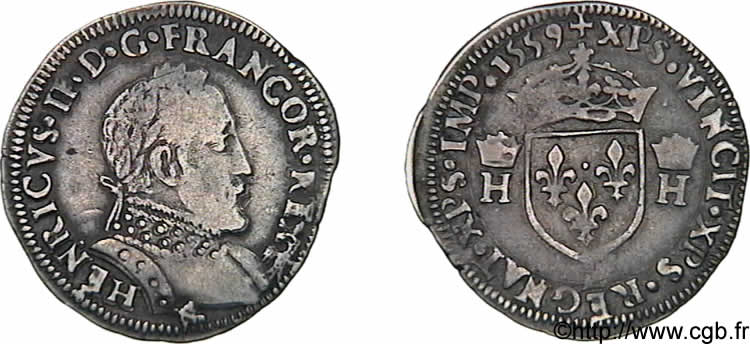 FRANCIS II. COINAGE AT THE NAME OF HENRY II Demi-teston au buste lauré, 2e type 1559 Bayonne BB