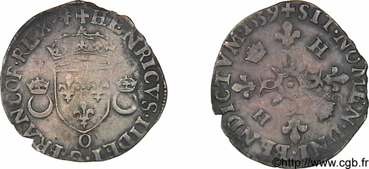 FRANCIS II. COINAGE AT THE NAME OF HENRY II Douzain aux croissants 1559 Riom XF