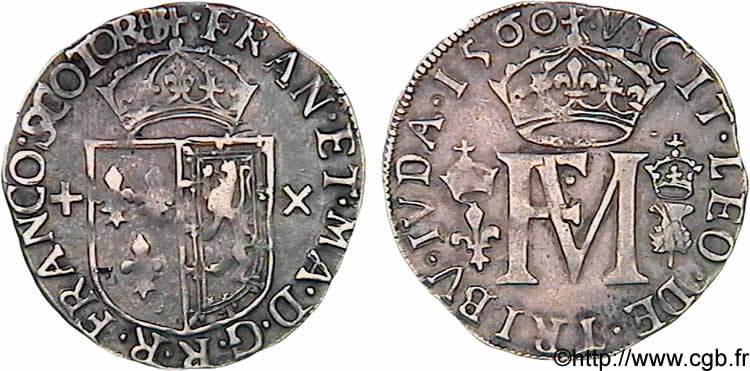 ÉCOSSE - FRANÇOIS II ET MARIE STUART Teston 1560 Édimbourg TTB