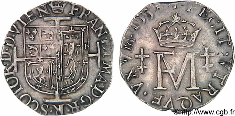 SCTOLAND - FRANCIS II AND MARY STUART Demi-teston 1558 Édimbourg AU