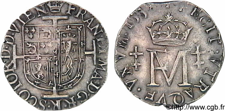 SCTOLAND - FRANCIS II AND MARY STUART Demi-teston 1558 Édimbourg fVZ