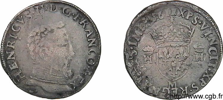 CHARLES IX COINAGE IN THE NAME OF HENRY II Teston à la tête nue, 5e type 1561 Toulouse VF