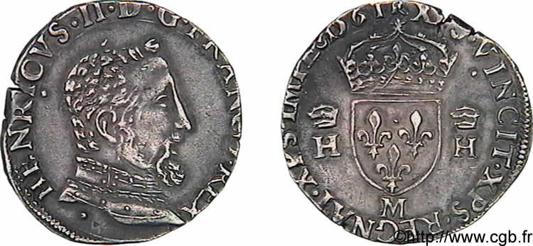 CHARLES IX. COINAGE AT THE NAME OF HENRY II Teston à la tête nue, 5e type 1561 Toulouse AU